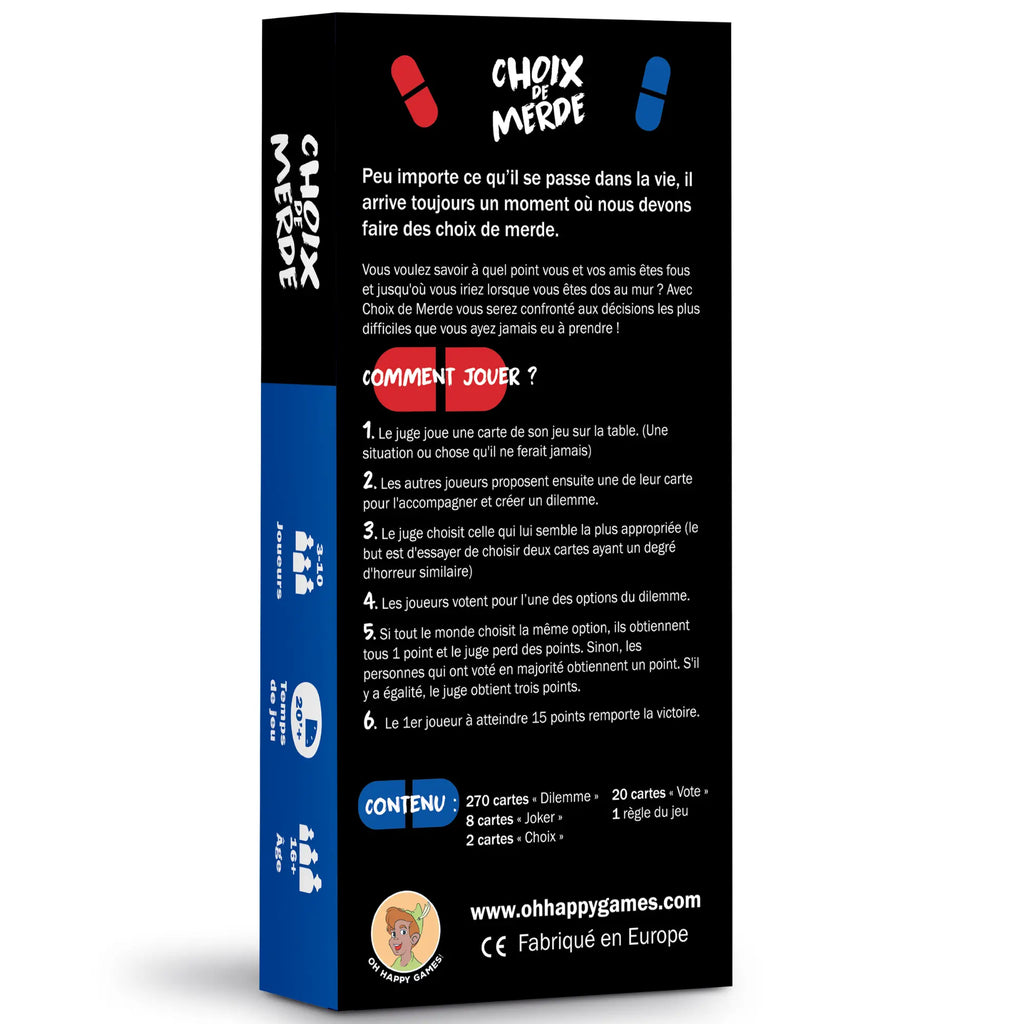 Dos de la boite du jeu choix de merde