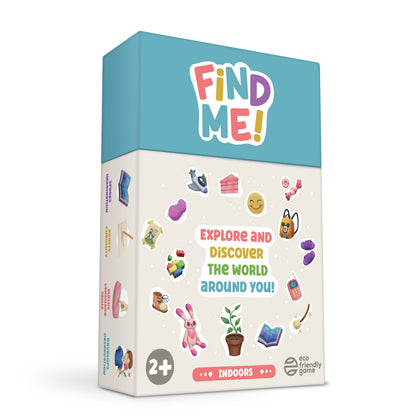 Find Me! Indoors, educational Montessori observation card game for kids ages 2 to 6, English version